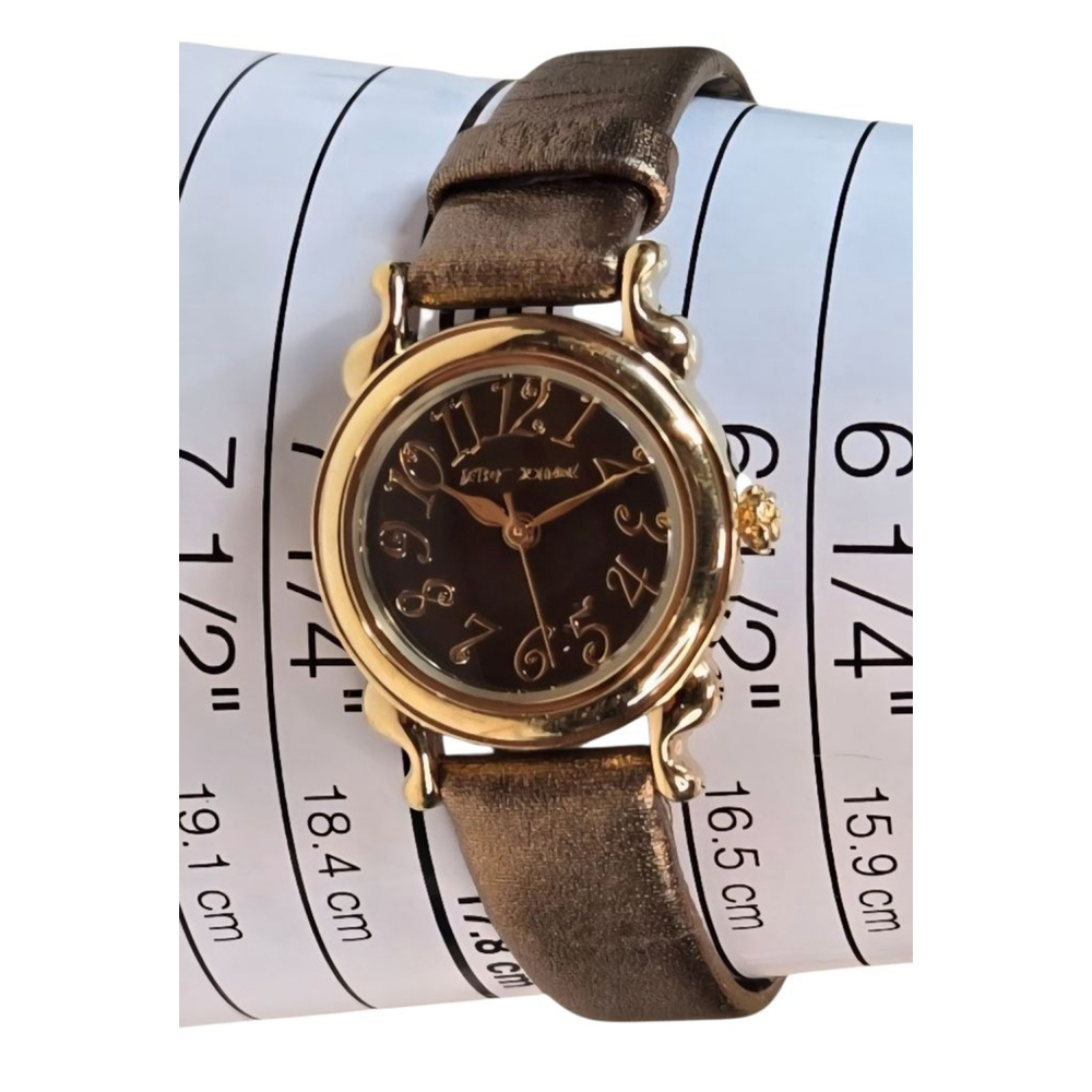 Betsey Johnson Watch Reversible Strap Goldtone Metal Brown Face Leopard Print